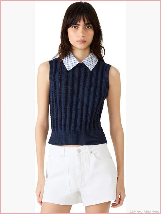Sweaters - Sleeveless Sweater Vest - Chunky Knit Pullover
